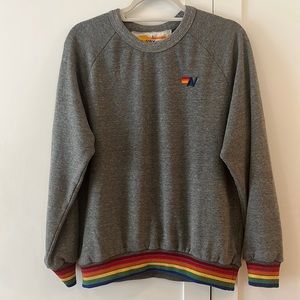 Aviator Nation - Rainbow Rib Crew Sweatshirt - HEATHER GREY